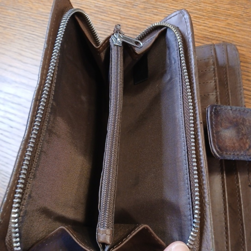 Mens Brown Leather Trifold Wallet Vintage Distressed Snap Coin Pocket ID Window - Picture 3 of 11
